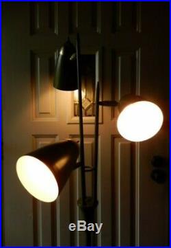 Mid Century Modern Pole Floor Lamp vintage eames era RETRO MCM green cone 3 lamp