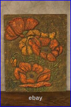 Mid Century Modern RETRO Floral Relief Painting on Masonite Board WOW! Textured