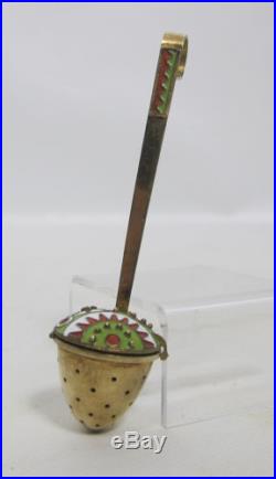 Mid Century Modern RUSSIAN Silver Gilt & Enamel Tea Infuser Steeper Spoon NR yqz