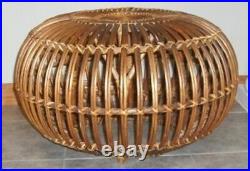 Mid Century Modern Rattan Side Table Ottoman Pouf in the Style of Franco Albini