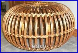 Mid Century Modern Rattan Side Table Ottoman Pouf in the Style of Franco Albini