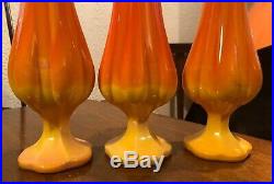 Mid Century Modern Retro Orange Viking Slag Glass Swung Vase LOT OF 3 Vintage
