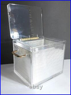 Mid Century Modern Ribbed Rectangle Lucite Handled Champagne Ice Bucket WithInsert