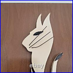 Mid Century Modern Set of 2 Wood Wall Hanging Cat Plaques 12 x 30 Each
