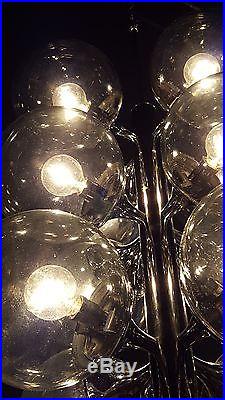 Mid Century Modern Smoky Glass MCM Chrome Lightolier Chandelier Sputnik Atomic
