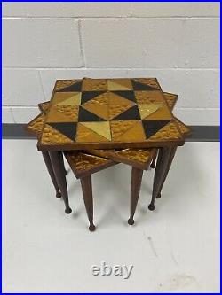 Mid Century Modern Tile top Walnut Stacking Tables Set of 3