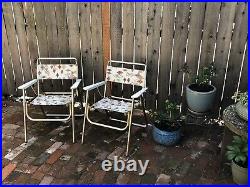 Mid-Century Modern Vintage Folding Lawn Chairs Patio Furniture Qty 2 Vinyl RARE