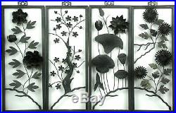 Mid Century Modern WOOD & METAL WALL HANGINGS Decor Set of 4 Floral Designs