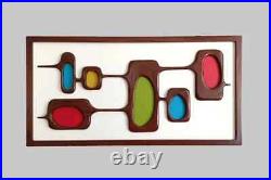 Mid Century Modern Wood Wall Art, Colorful Googie Atomic Flair