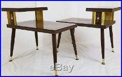 Mid-Century Modern step end table walnut laminate starburst retro Vintage pair