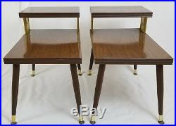 Mid-Century Modern step end table walnut laminate starburst retro Vintage pair