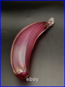 Mid Century Murano Iridescent Magenta Art Glass Banana Form Fruit Sculpture