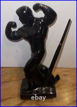 Mid Century Muscle Man Black Bodybuilder Weight Lifter Nude Male Pen Holder Desk