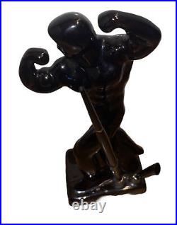 Mid Century Muscle Man Black Bodybuilder Weight Lifter Nude Male Pen Holder Desk