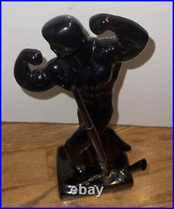 Mid Century Muscle Man Black Bodybuilder Weight Lifter Nude Male Pen Holder Desk