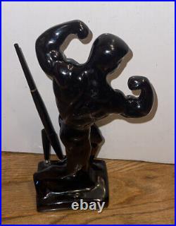 Mid Century Muscle Man Black Bodybuilder Weight Lifter Nude Male Pen Holder Desk