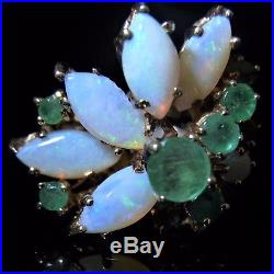 Mid Century Opal Emerald 14k Yellow Gold Cocktail Ring Estate Vintage Retro Gift