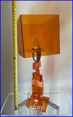 Mid Century Orange Lucite Lamp Design Art Vintage