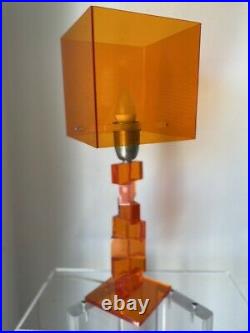 Mid Century Orange Lucite Lamp Design Art Vintage