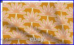 Mid Century Palm Leaf Pink Vintage Retro Geo Sateen Duvet Cover by Spoonflower