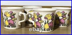 Mid Century Pink Yellow Mushroom Mugs Coffee Cup Ceramic Mod Kitchen Groovy Tea