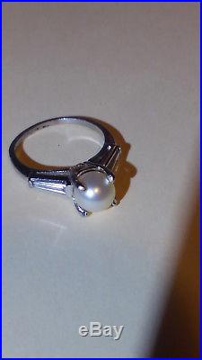 Mid-Century Platinum Pearl Baguette-Cut Diamond Ring Vintage Retro MAKE OFFER