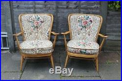 Mid Century Retro Ercol 203 Blonde Windsor Easy Lounge Chairs VINTAGE VGC BLONDE