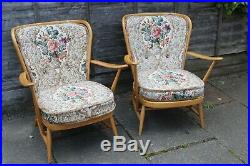 Mid Century Retro Ercol 203 Blonde Windsor Easy Lounge Chairs VINTAGE VGC BLONDE