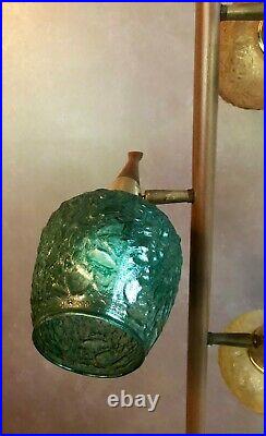 Mid-Century Retro Standing Floor Pole Lamp Brass & 3 Colored Glass Globes WORKS