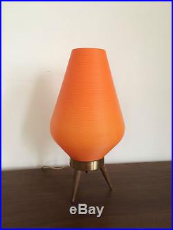 Mid Century Rotaflex beehive orange table lamp teak legs, vintage retro atomic