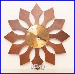 Mid Century Sunburst Roxhall Wall Clock Vintage Gold Wood Retro Mantle Office 20