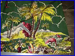 Mid Century Tropics PINK FLAMINGOS VTG Barkcloth Era Drape Curtain MCM Retro
