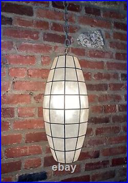 Mid Century Vintage Capiz Shell Cigar Hanging Pendant Lamp Works
