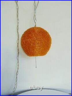 Mid Century orange lucite spagetti hanging swag light 12