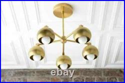 Mid century design pinwheel Sputnik chandelier eyeball Shade 5 Arm brass light