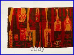 Mid century living room wall decor with abstract pattern, 60s red wall hanging