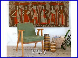 Mid century modern hosewives wall art, Large abstract tapestry from 60s, 29x67