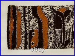 Mid century modern rya rug, Abstract bedside rug from 60s brown, white