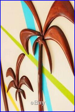 Mid-century modern wall sculpture Palm trees Retro color wood wall art