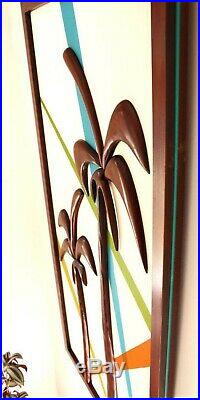 Mid-century modern wall sculpture Palm trees Retro color wood wall art