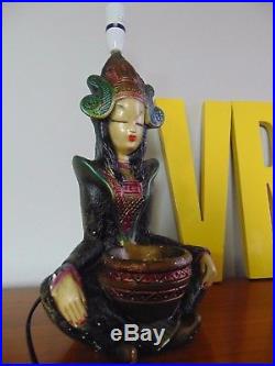 Mid century oriental woman Tretchnikoff lamp chalk ware 60s vintage retro