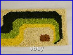 Mid century rya rug tapestry, Green and beige colorblock wall hanging, 60s-70s