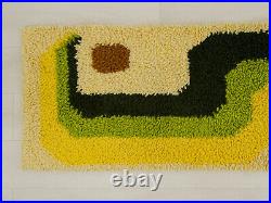 Mid century rya rug tapestry, Green and beige colorblock wall hanging, 60s-70s
