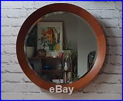 Mid century teak Danish round mirror stamped wall mirror mcm retro vintage
