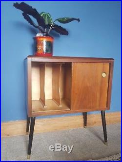 Mid century teak dansette legs record cabinet unit storage retro vintage lps
