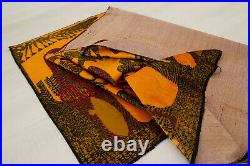 Mid century wall hanging tapestry, Abstract animal art in orange black beetroot