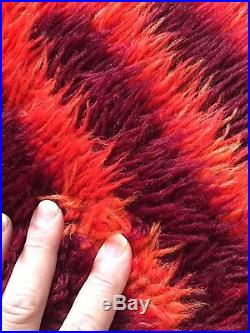 Midcentury Modern Danish Rya Wool Rug Shag Exc Condition Red Orange big 6'x9'