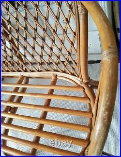 Midcentury bamboo sofa, vintage rattan chair, bohemian tiki, retro cane seat