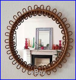 Midcentury cane & bamboo wall mirror, bohemian home, vintage rattan, Tiki, retro