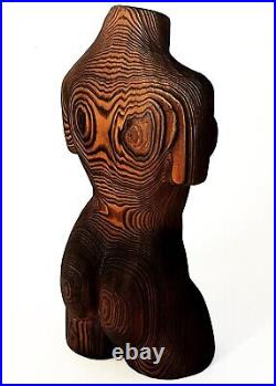 Modernist Abstract Carved Redwood Female Torso 15 Figure Sculpture Statue Wood